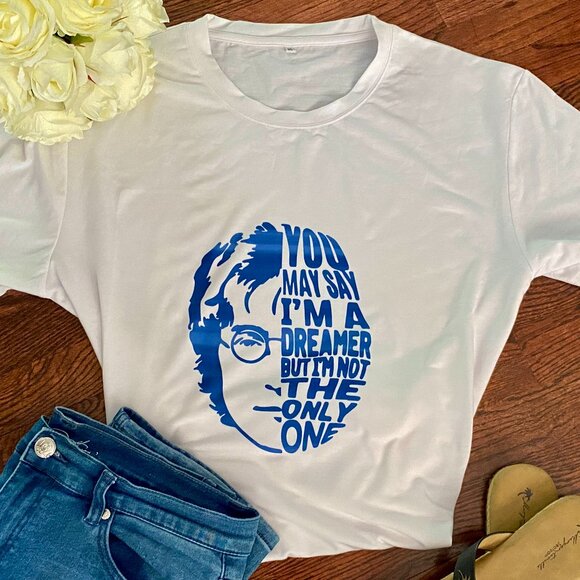 John Lennon Imagine The Beatles Handmade Custom Shirt Sublimation Rock n Roll - Picture 1 of 8
